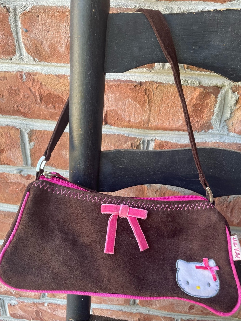 Hello Kitty Brown and Pink Suede Shoulder Bag